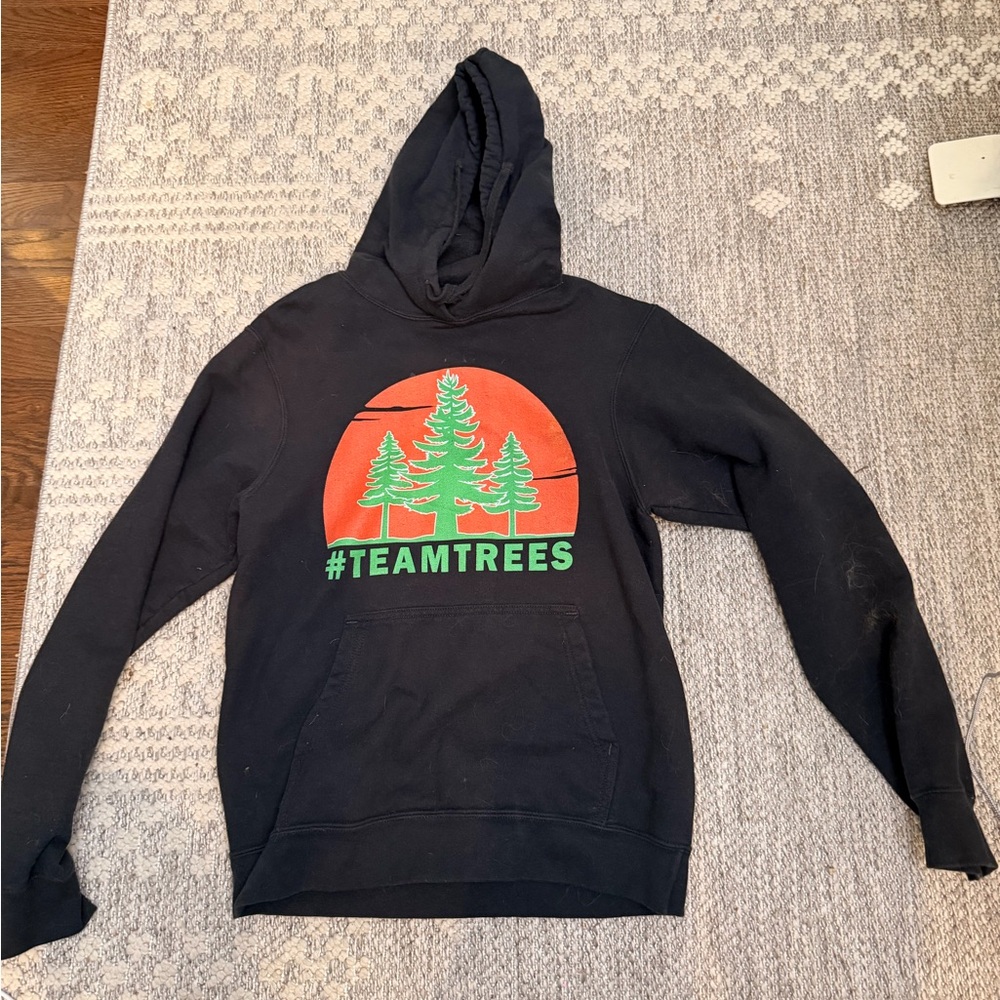Team Trees Eco-Friendly Black Hoodie with Green and Orange Tree Design - Picture 2 of 4